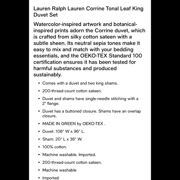 NWT LAUREN RALPH LAUREN Corrine Tonal Leaf King Duvet Cover Set Duvet Covers